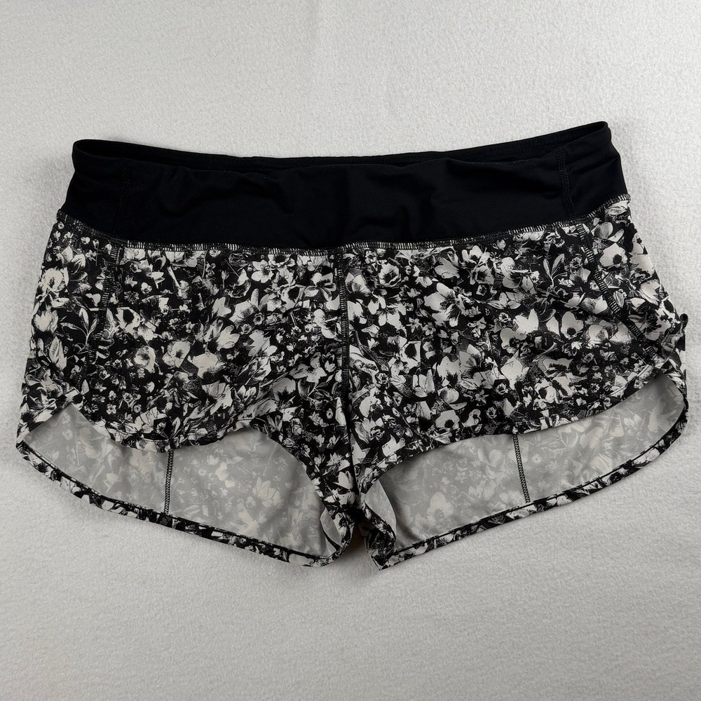 Lululemon Women's Floral Print Speed Short White Black Sz 10 - Picture 2 of 9